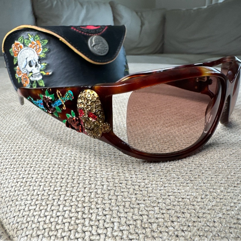 Ed Hardy Sunglasses EHS035 62-16 115 Tortoise w EHS 044 Case Vintage